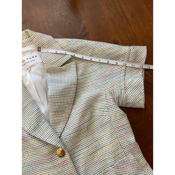 Trina Turk Blazer Designer Size 4 Rainbow Cuffed Short Sleeve Fully Lined - Picture 9 of 11